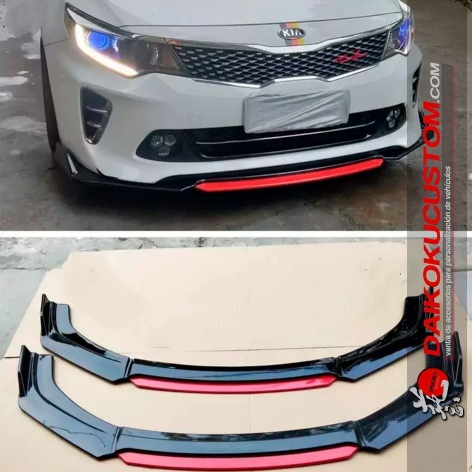 Lip 4 Piezas Parachoque Grues. Fijo Borde Rojo Puntas Universal