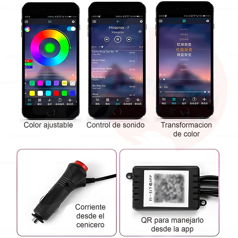 Hilo Led FIbra Optica Tablero + App Rgb Caja 6mt