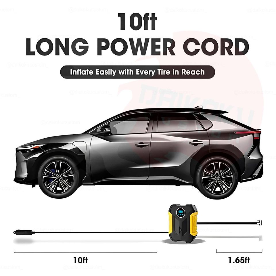 Compresor Inflador Neumaticos Aire Portatil 12v Negro Completo
