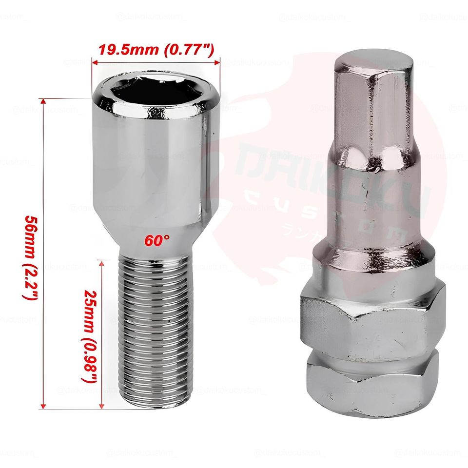 Pernos 20pcs + Llave Seguridad M14 Cromadas