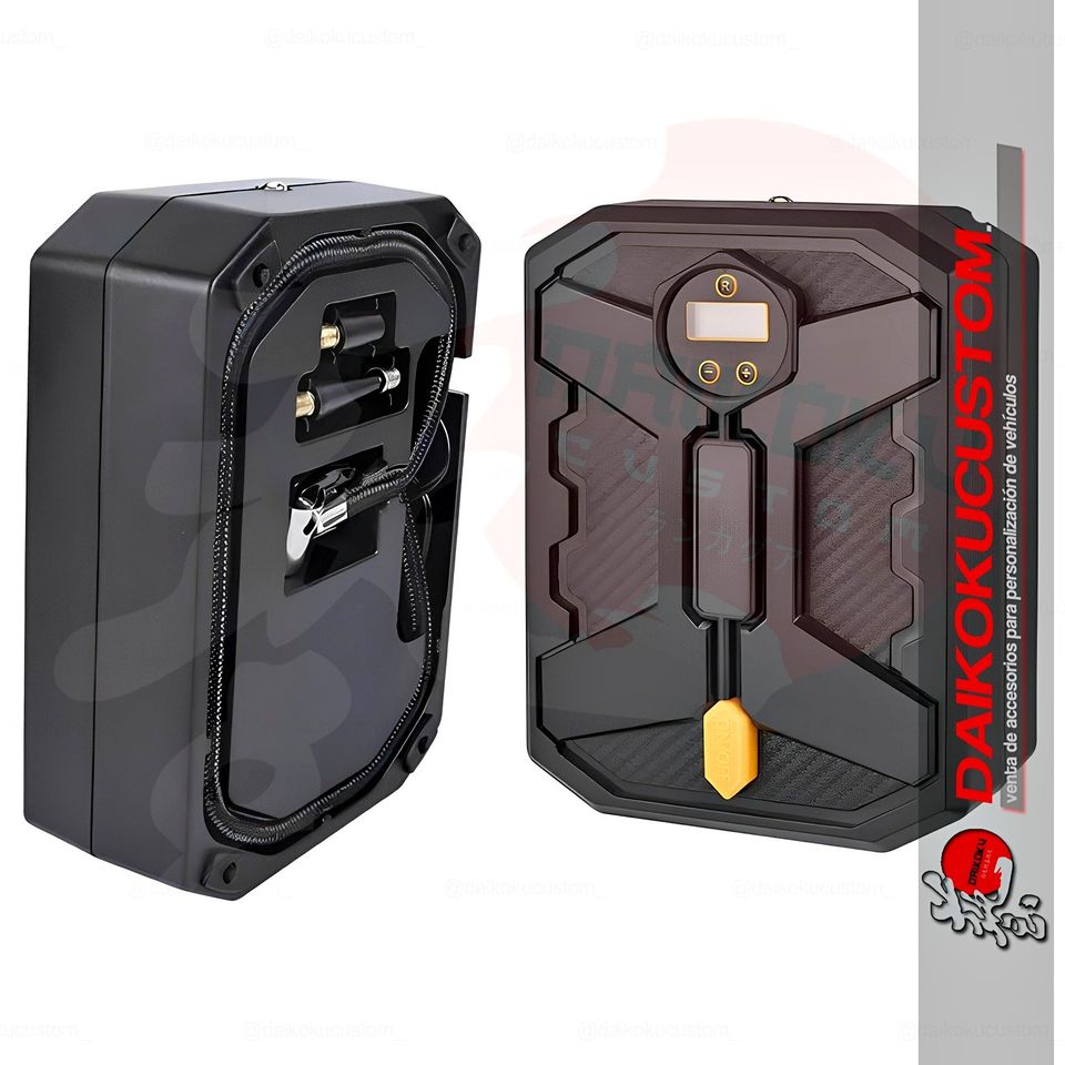 Compresor Inflador Neumaticos Aire Portatil 12v Negro Completo
