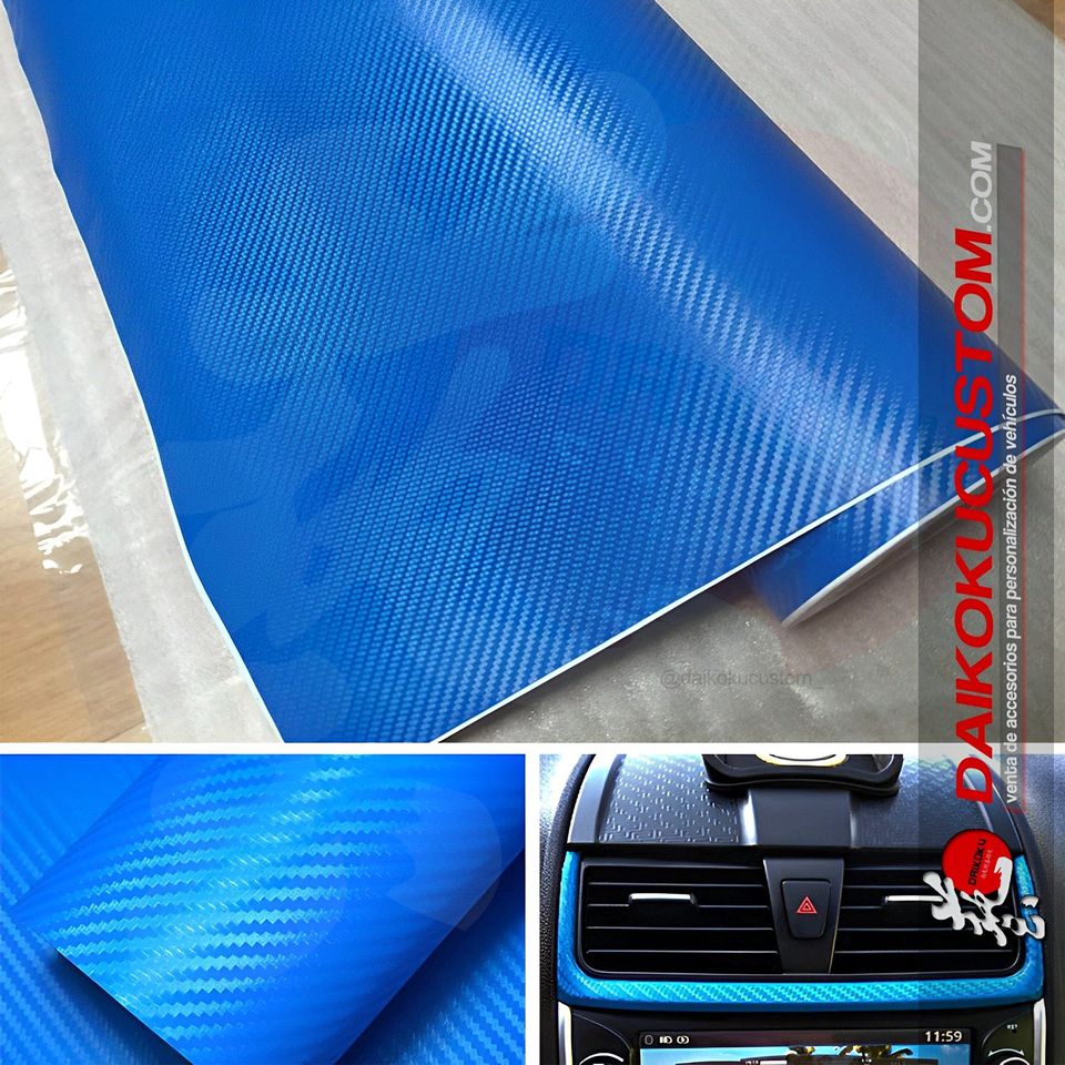 Vinilo 1.27mt 3d Carbono Azul x 1mt