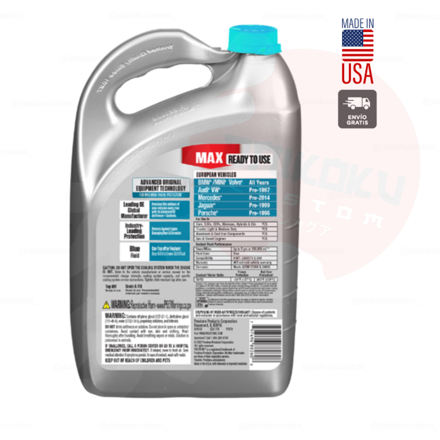 Agua Coolant Prestone Eur Turquesa 3.7lts