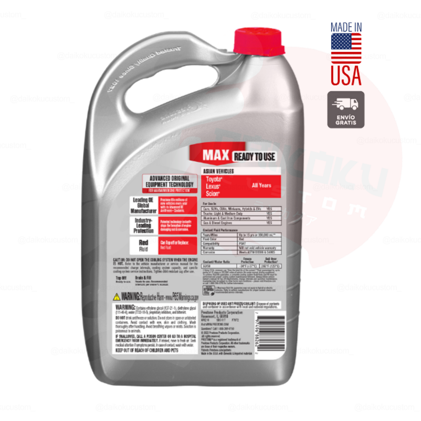 Agua Coolant Prestone Asian Rojo 3.7lts