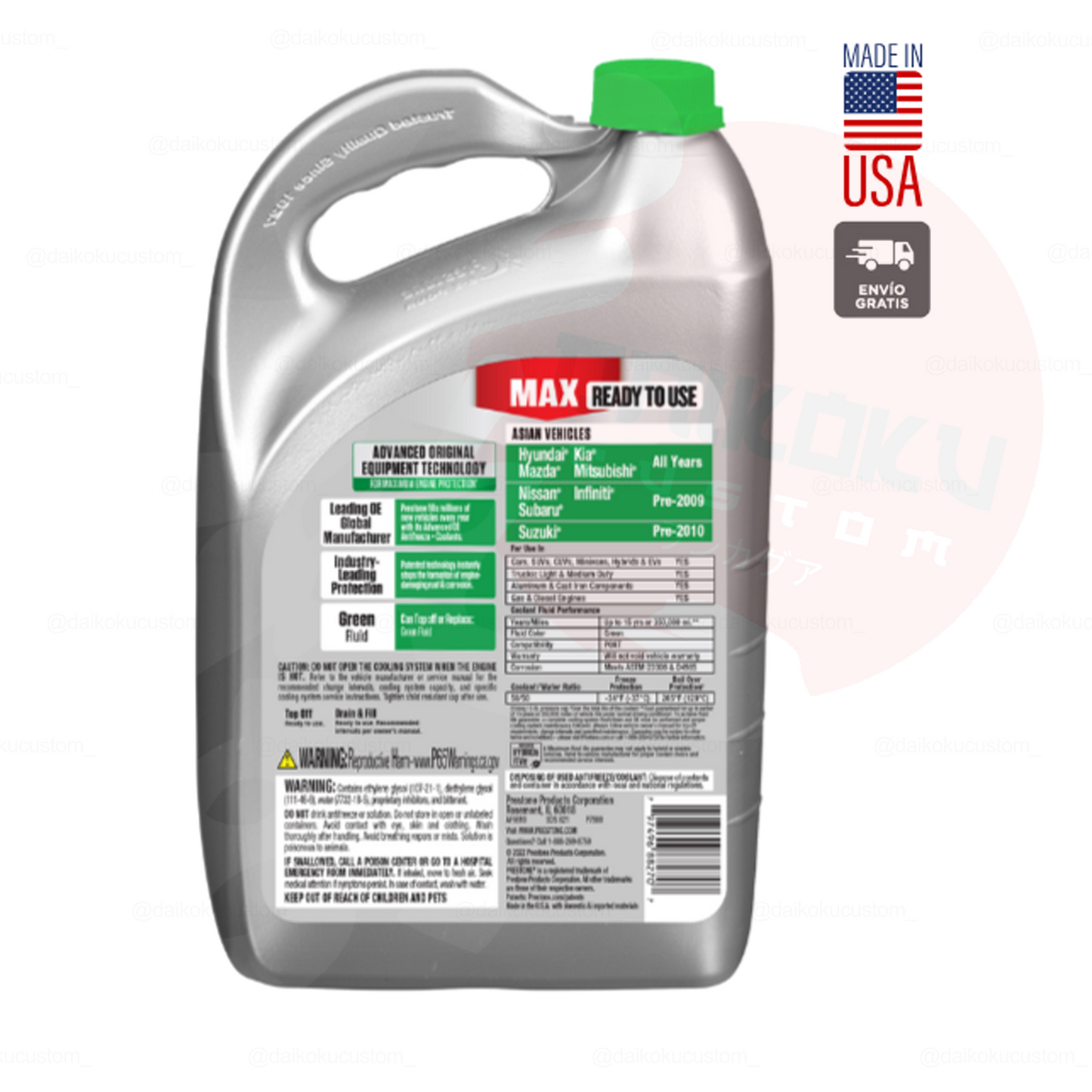 Agua Coolant Prestone Asian Verde 3.7lts