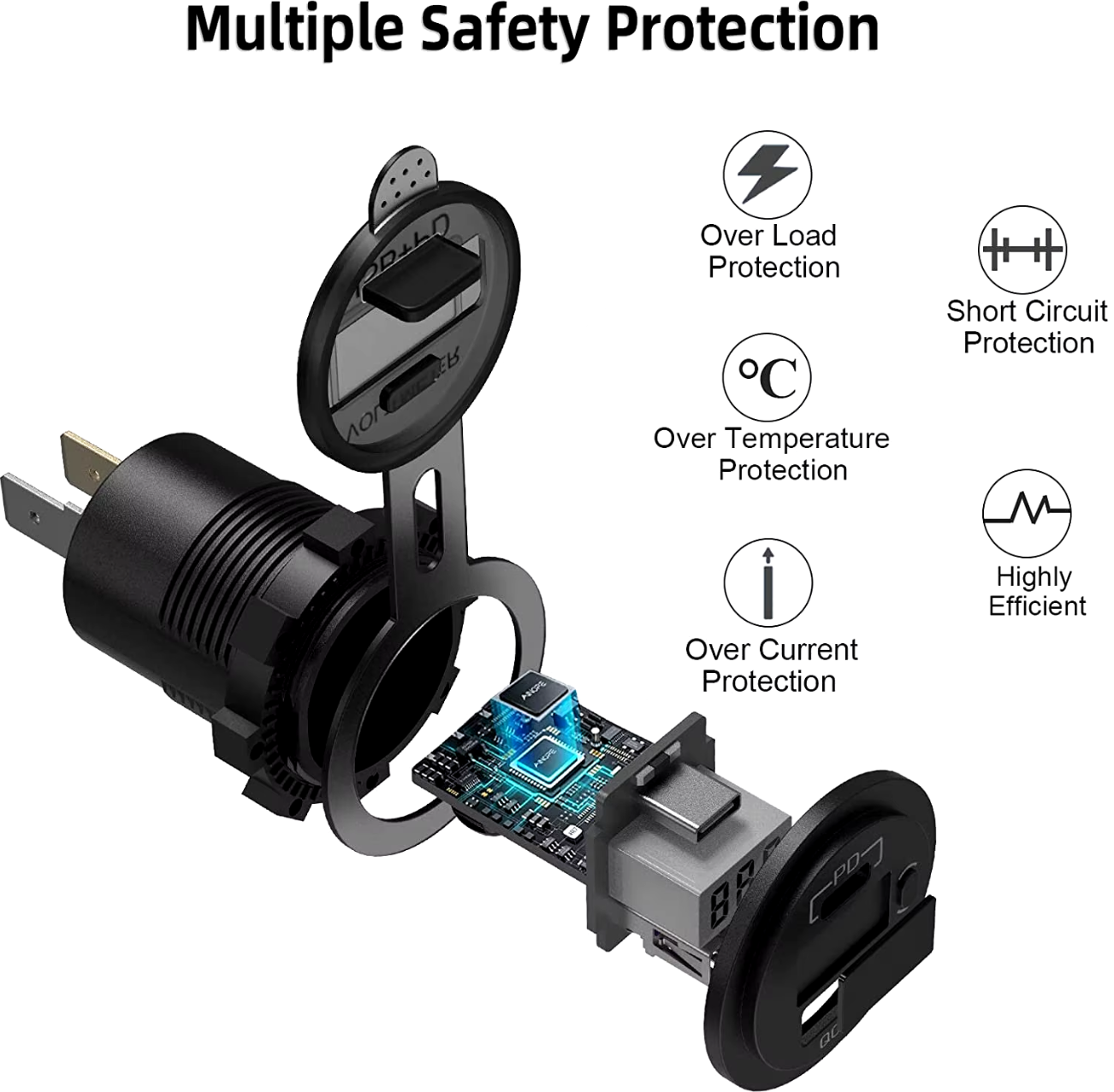 Toma Encendedor Embutido Qc 3.0 + Pd Pro Directo Con Voltimetro