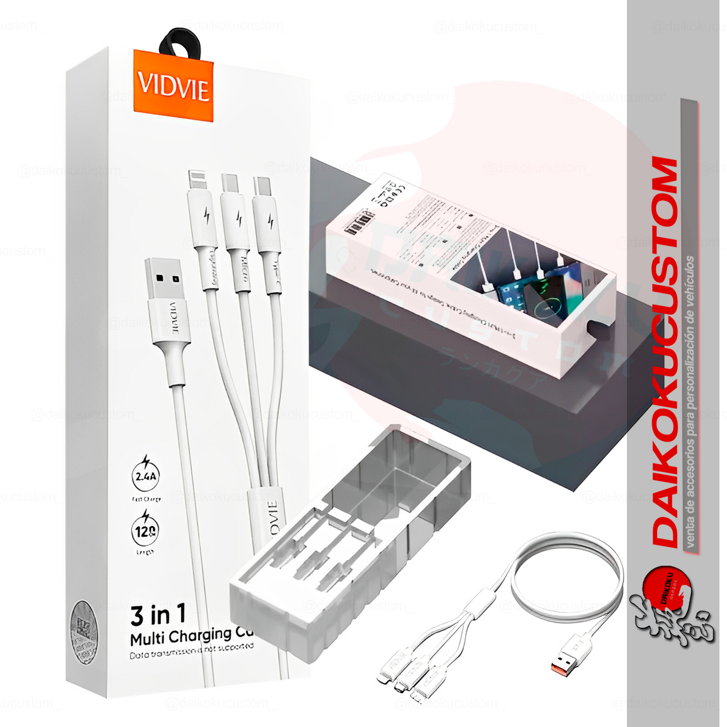 Cable Usb Triple 3 En 1 Tipo-C Lightning Micro-usb Vidvie CB4003
