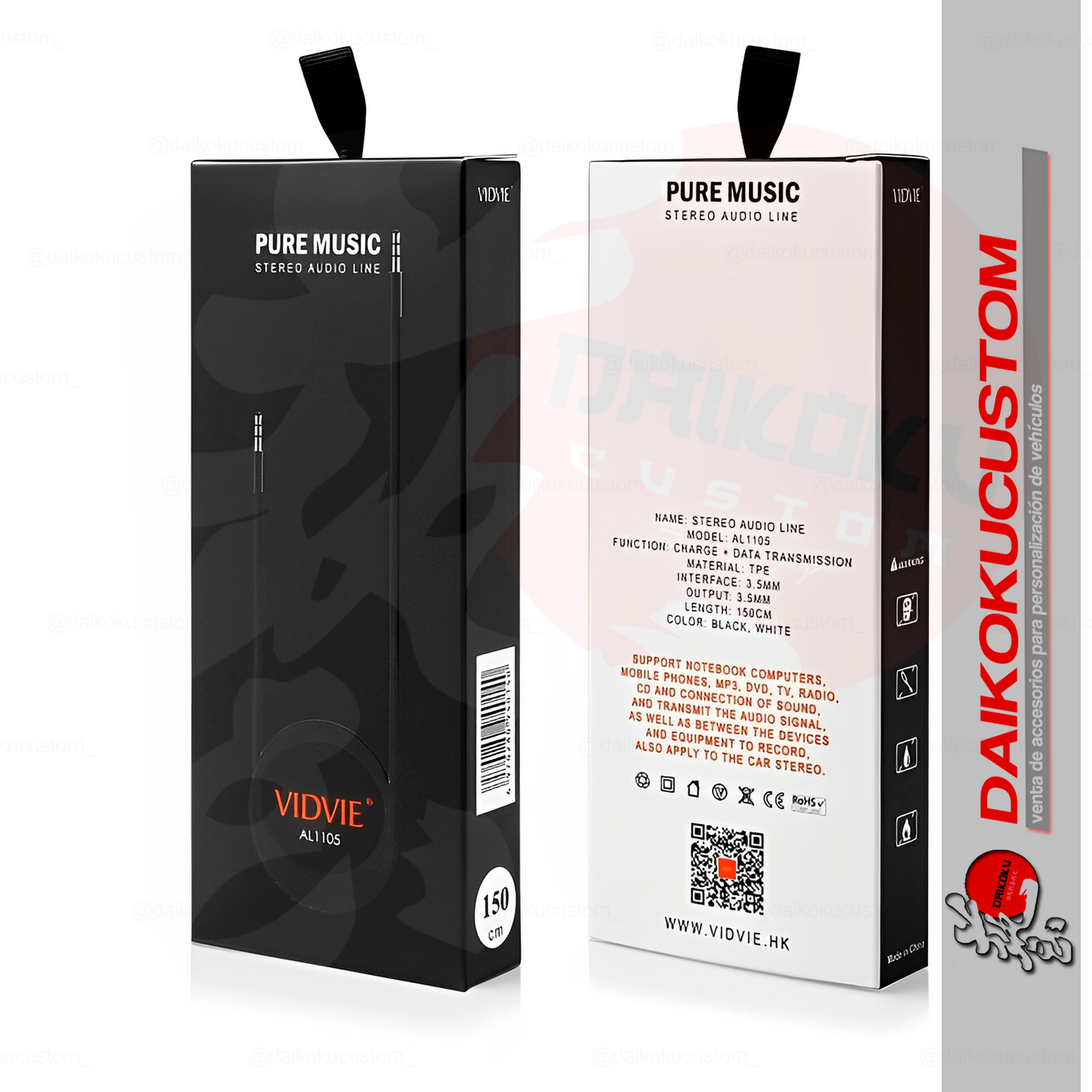 Cable Auxiliar 100cm Vidvie/Irm (Caja Naranja / Negra) Eco