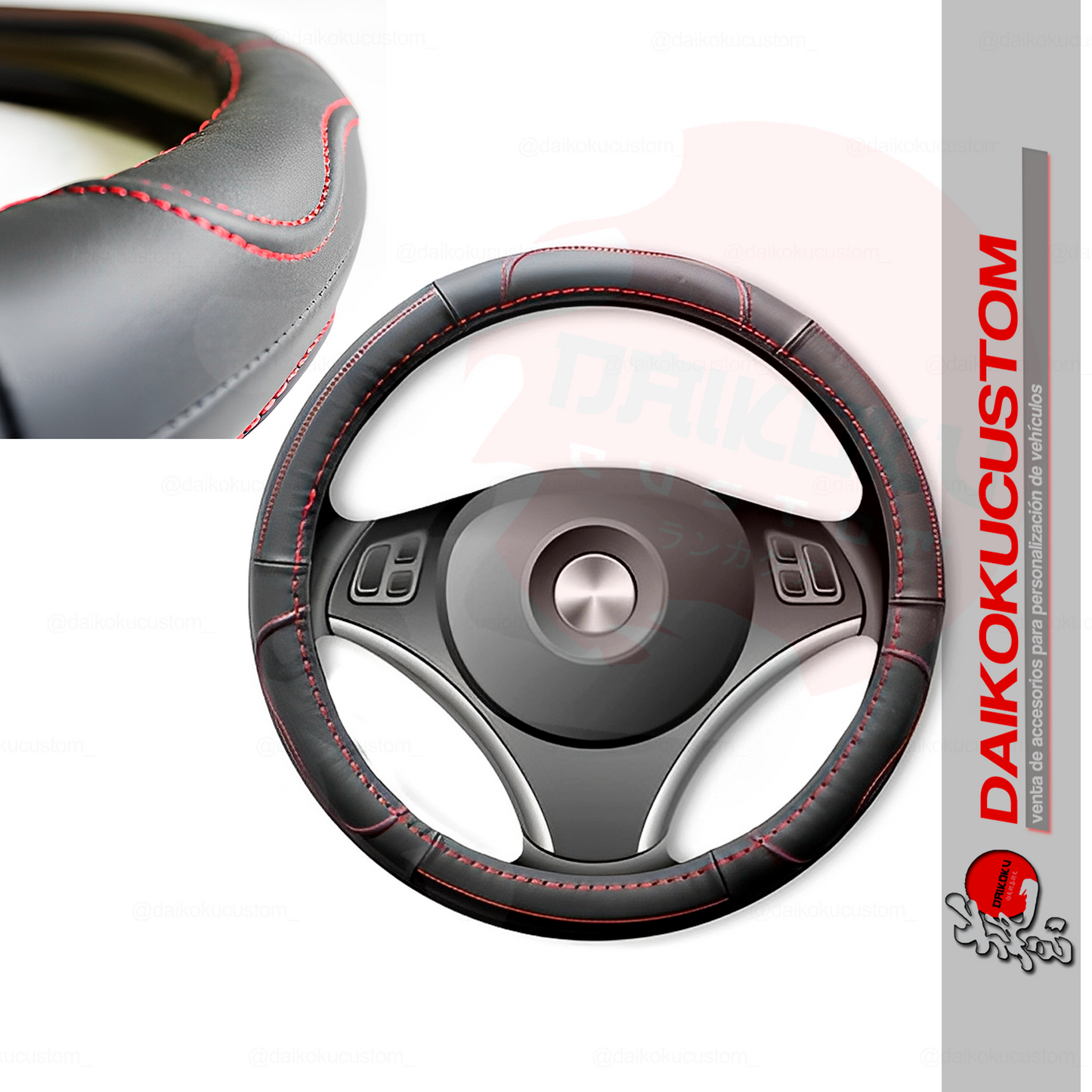 Cubre Volante Premium Cuerina Hilo Rojo