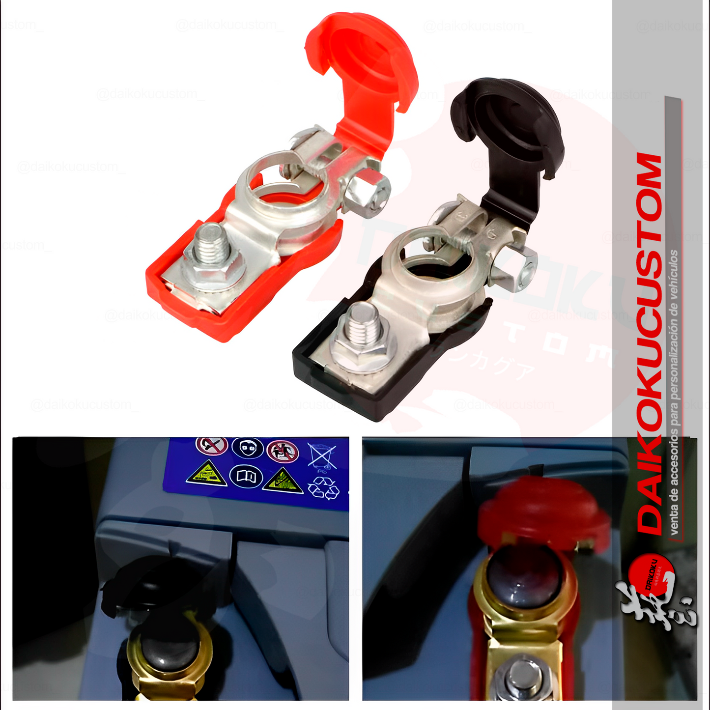 2 Terminales Borne Bateria Clasicos Con Proteccion Goma