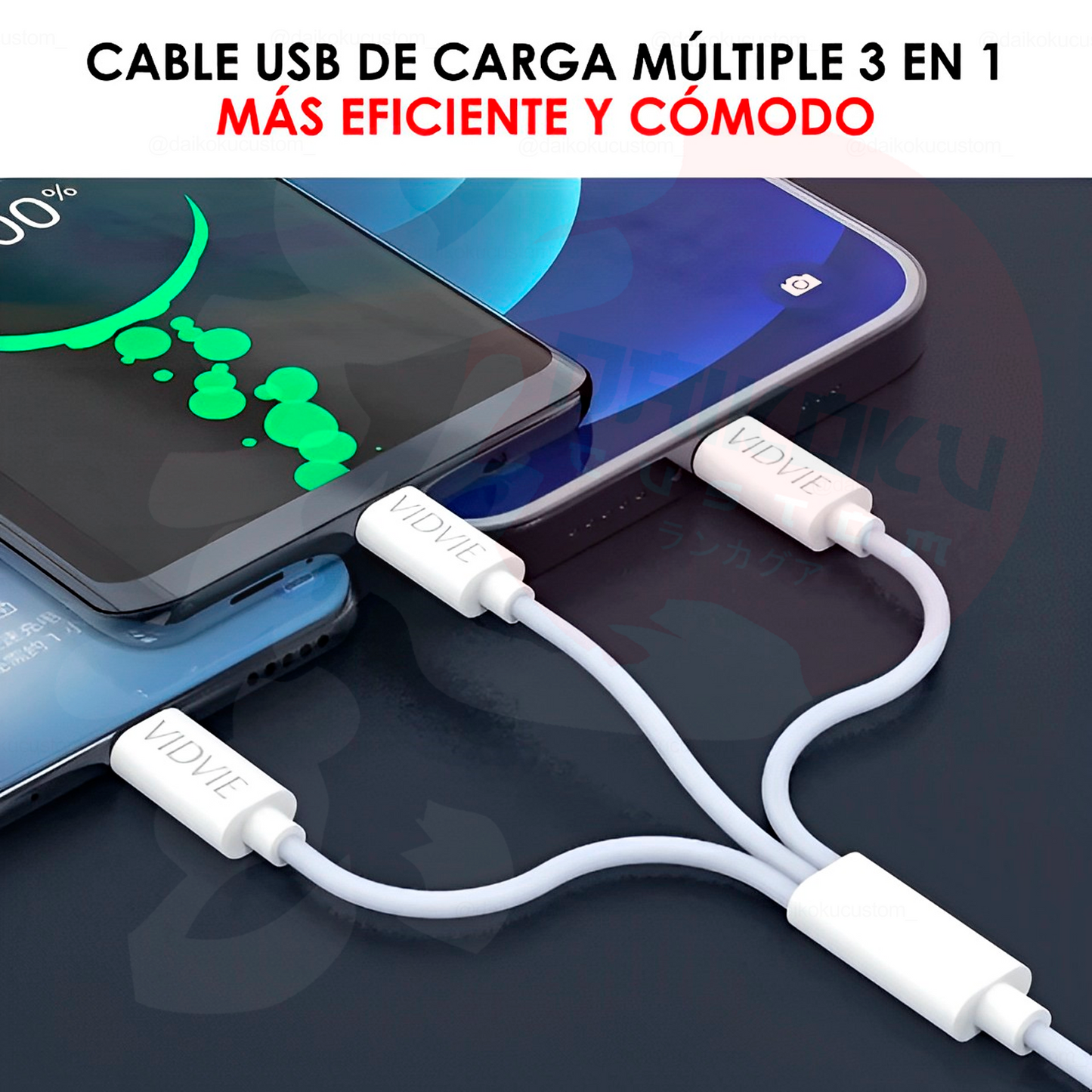 Cable Usb Triple 3 En 1 Tipo-C Lightning Micro-usb Vidvie CB4003