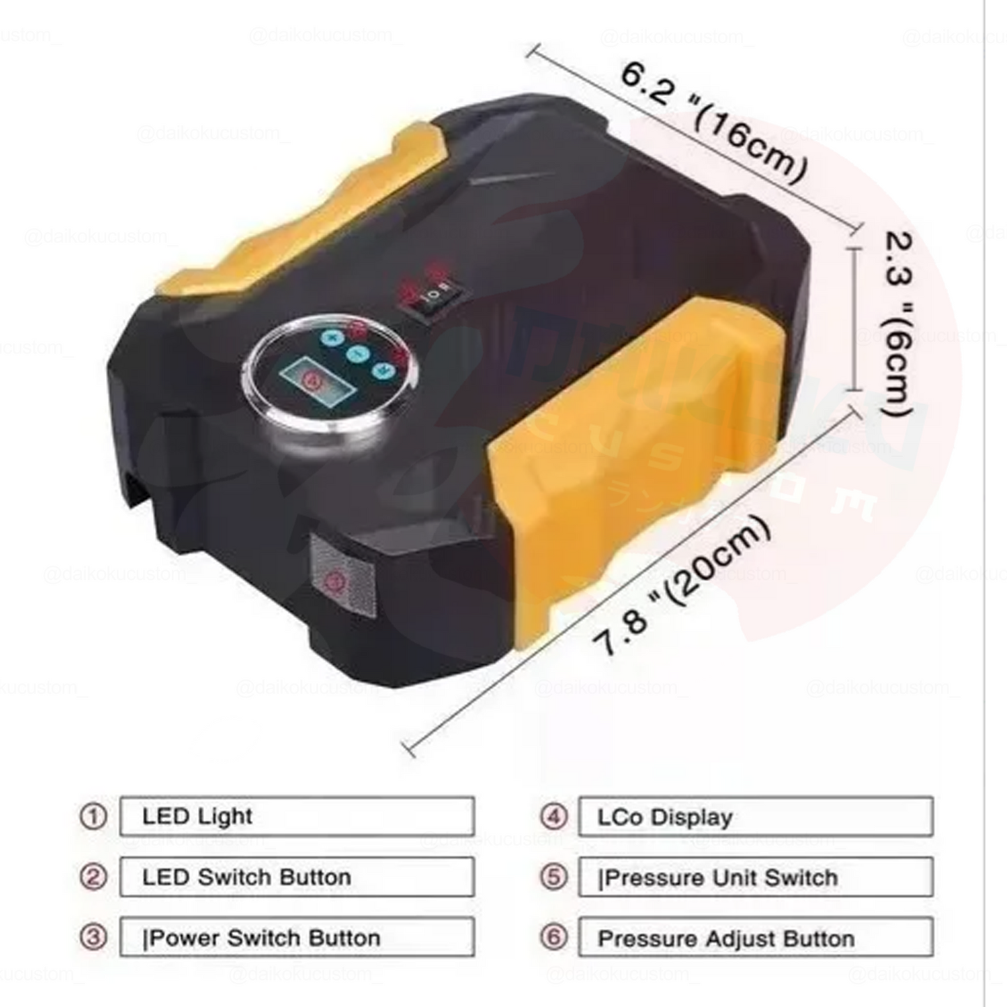 Compresor Inflador Neumaticos Aire Portatil 12v Amarillo Con Negro