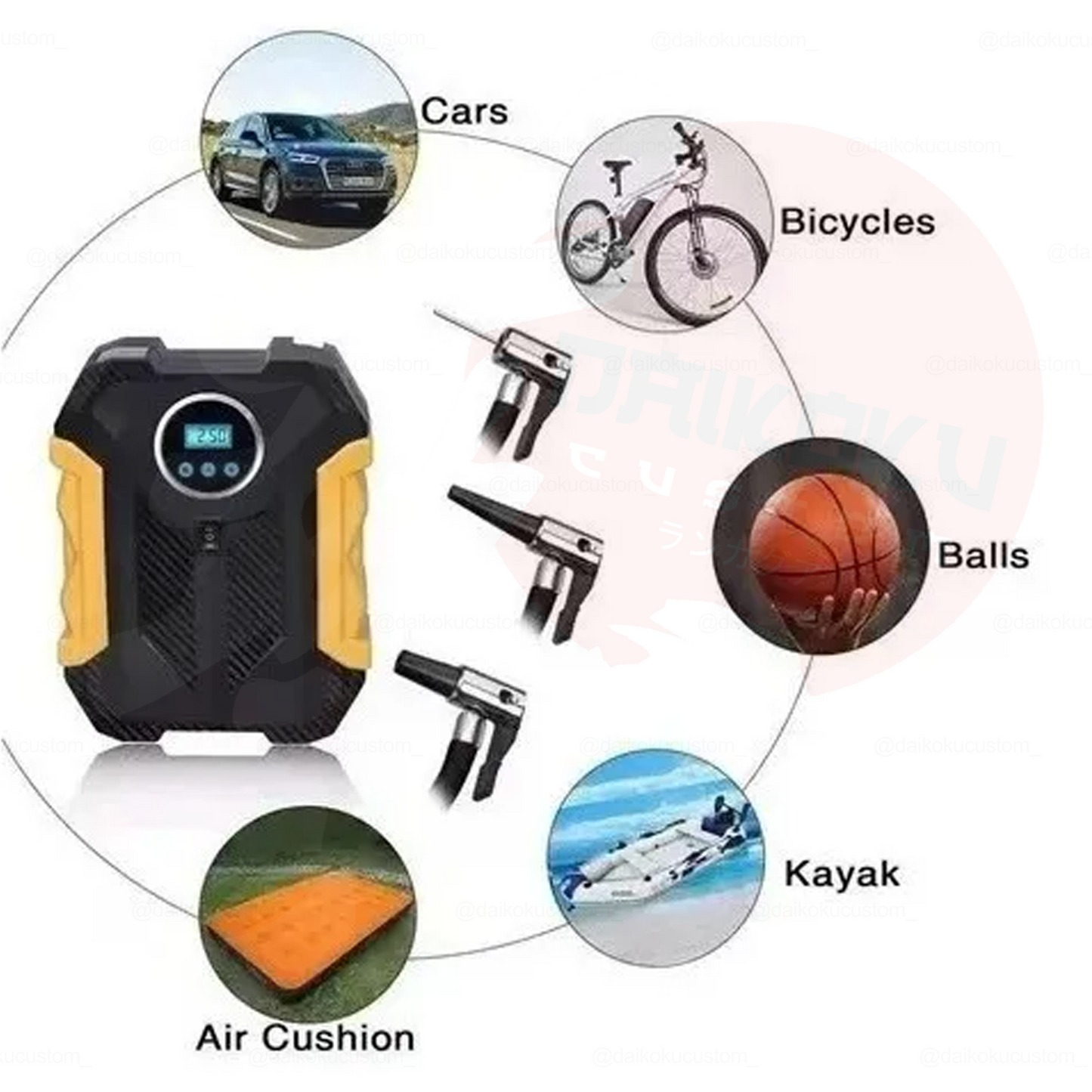 Compresor Inflador Neumaticos Aire Portatil 12v Amarillo Con Negro