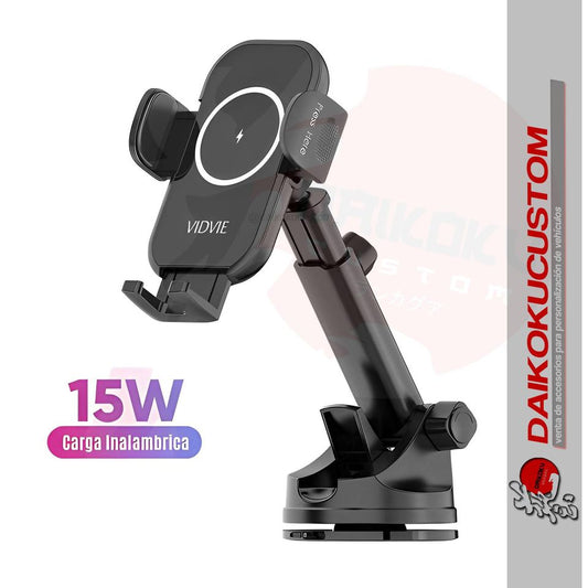 Soporte Celular Cargador 15w Carga Inalambrica Vidvie Hc1531 Ventosa