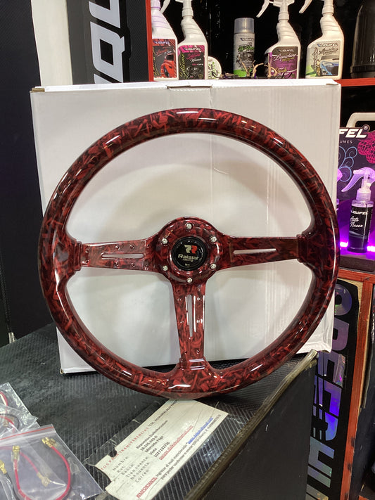 Volante Deportivo Tipo Carbono Forjado Rojo 48-10