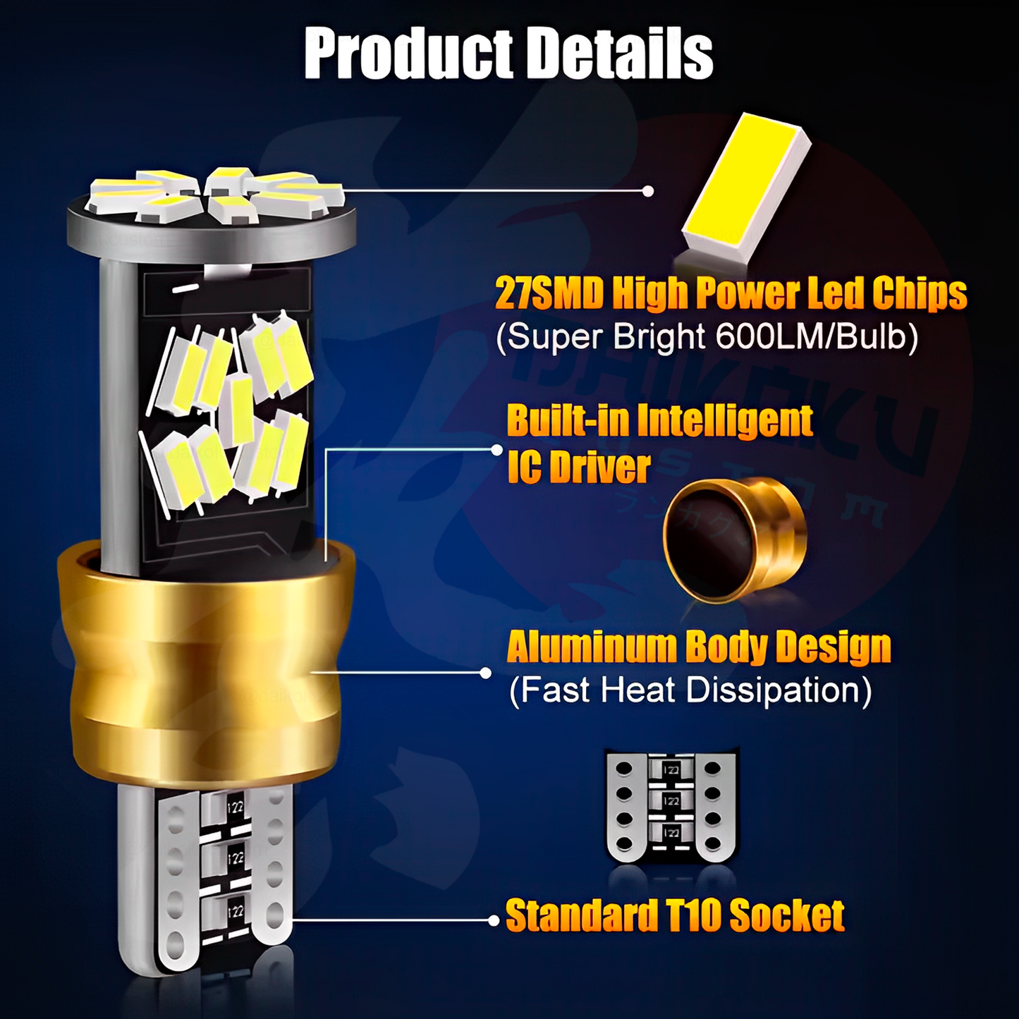 1 Ampolleta Led T10 27 Led Dorado/Roja Canbus Blanco