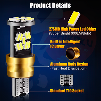1 Ampolleta Led T10 27 Led Dorado/Roja Canbus Blanco