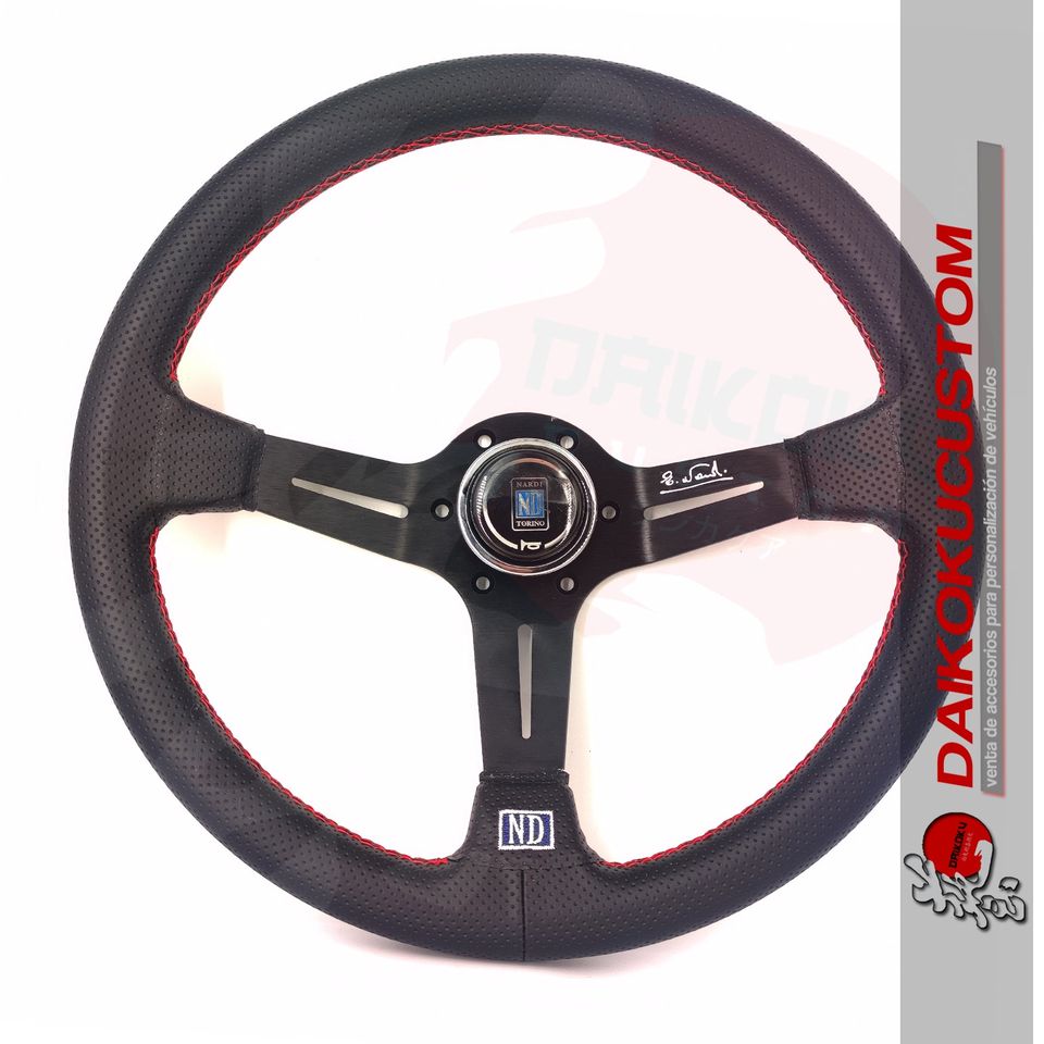 Volante Deportivo Nardi Negro C1 Hilo Rojo