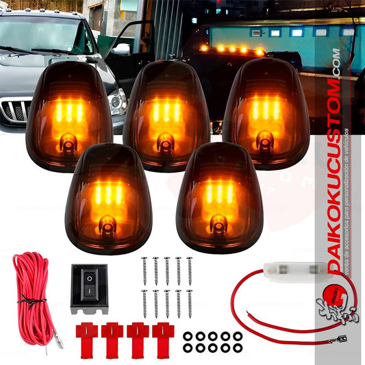 Kit 5 Luces Raptor Techo Ahumado Ambar