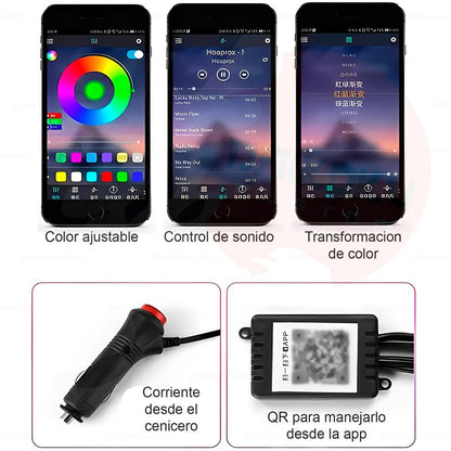 Hilo Led FIbra Optica Tablero + App Rgb Caja 6mt