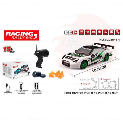 Auto Escala 1:24 Drift Rc Control Nissan Gtr-R35 Verde Carrera