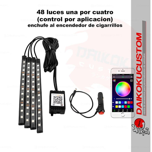 Luces Interior Piso Rgb + App Bluetooth 48 Led