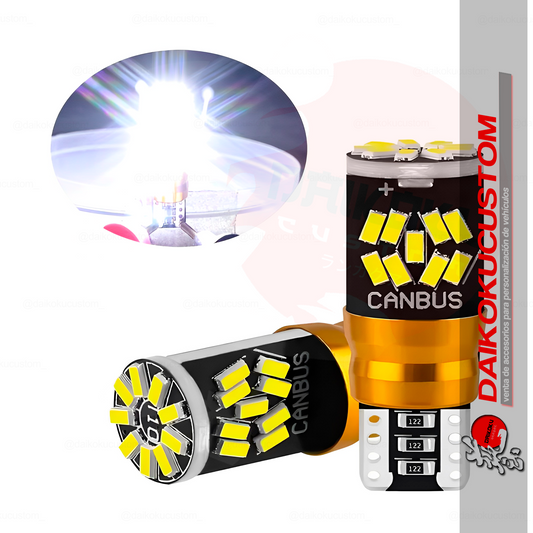 1 Ampolleta Led T10 27 Led Dorado/Roja Canbus Blanco