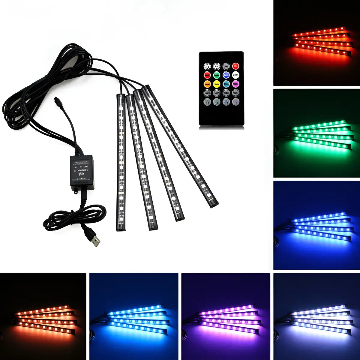 Luces Led Interior Piso Rgb + Control 48 Led (Conexion USB)