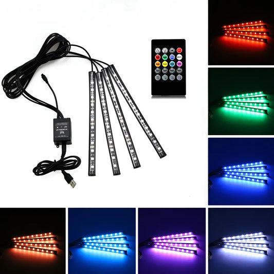 Luces Led Interior Piso Rgb + Control 48 Led (Conexion USB)