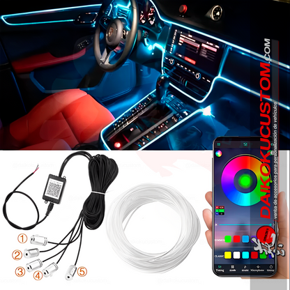 Hilo Led FIbra Optica Tablero + App Rgb Caja 10mt