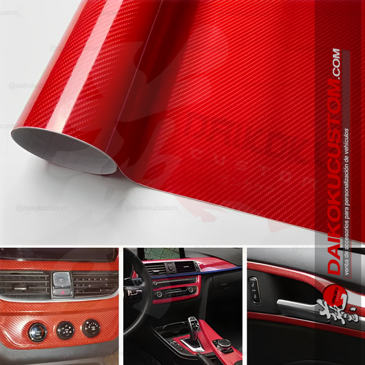 Vinilo 1.52mt 5d Carbono Rojo x 1mt