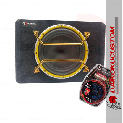 Subwoofer Amplificado 10" 1500w Borde Dorado H-10 + Kit Cables