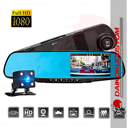 Espejo Retrovisor Doble Camara Frontal + Camara Trasera