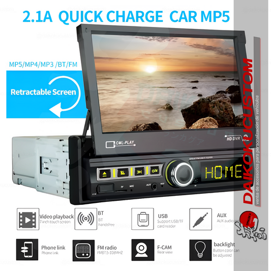 Radio Pantalla Retractil 7" Mp5 Modelo 7130 Bluetooth
