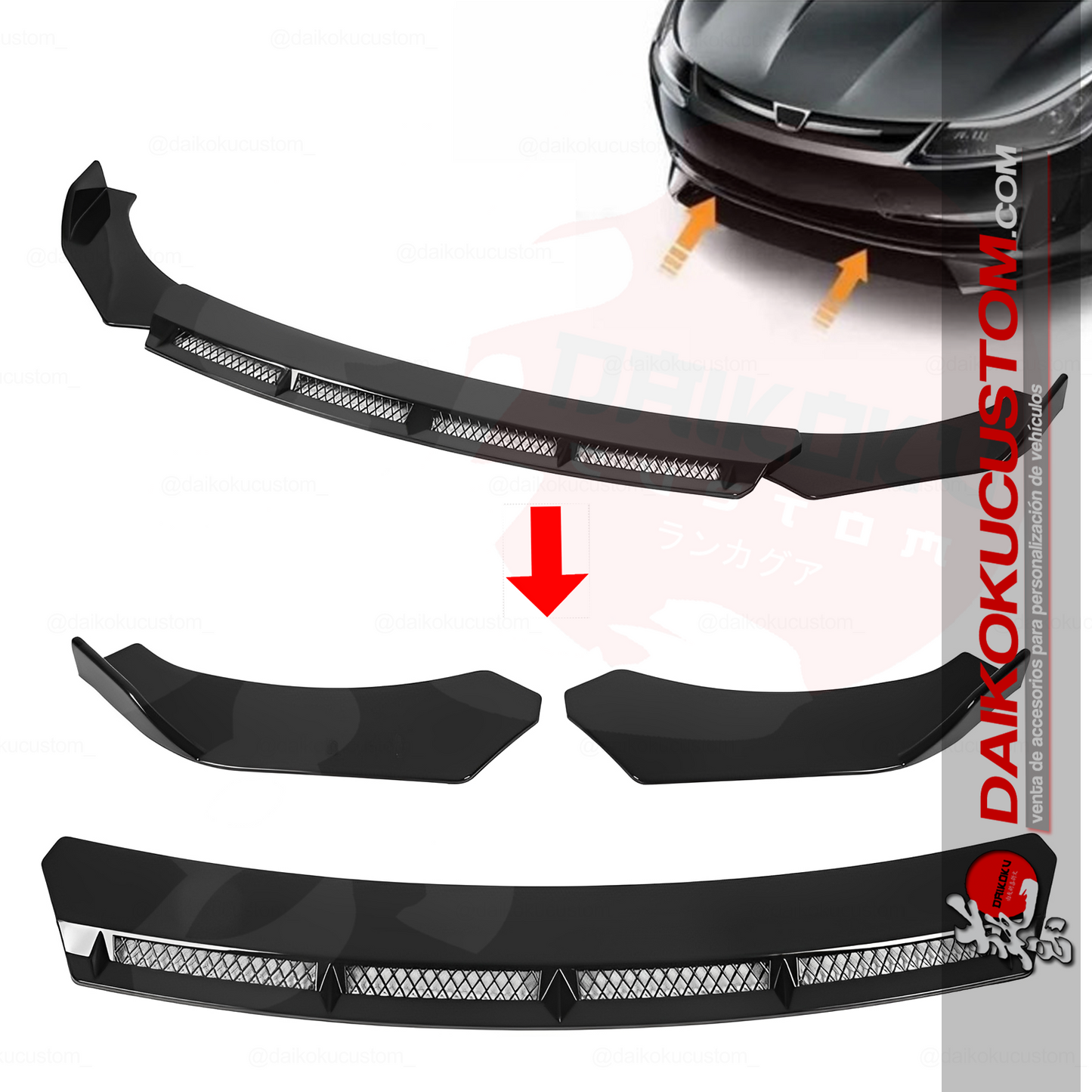 Lip 3 Piezas Parachoque Delg. Regulable Borde Color Malla Universal