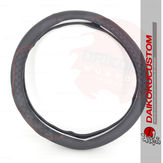Cubre Volante Negro Rombo Hilo Naranjo H18-54