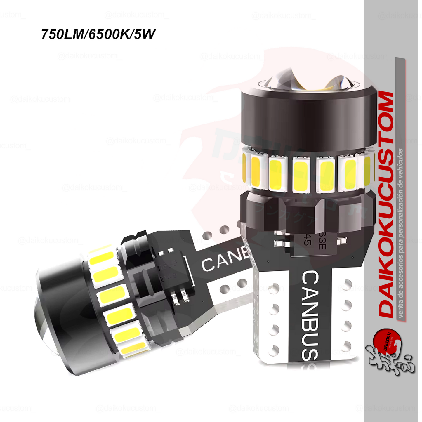 1 Ampolleta Led T10 19 Led Negro Lupa Canbus Blanco