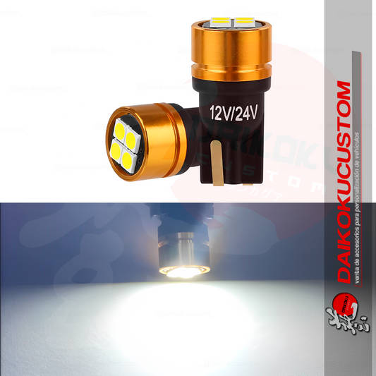 1 Ampolleta Led T10 De 4 Led Canbus 12-24v (Dorada) Blanco