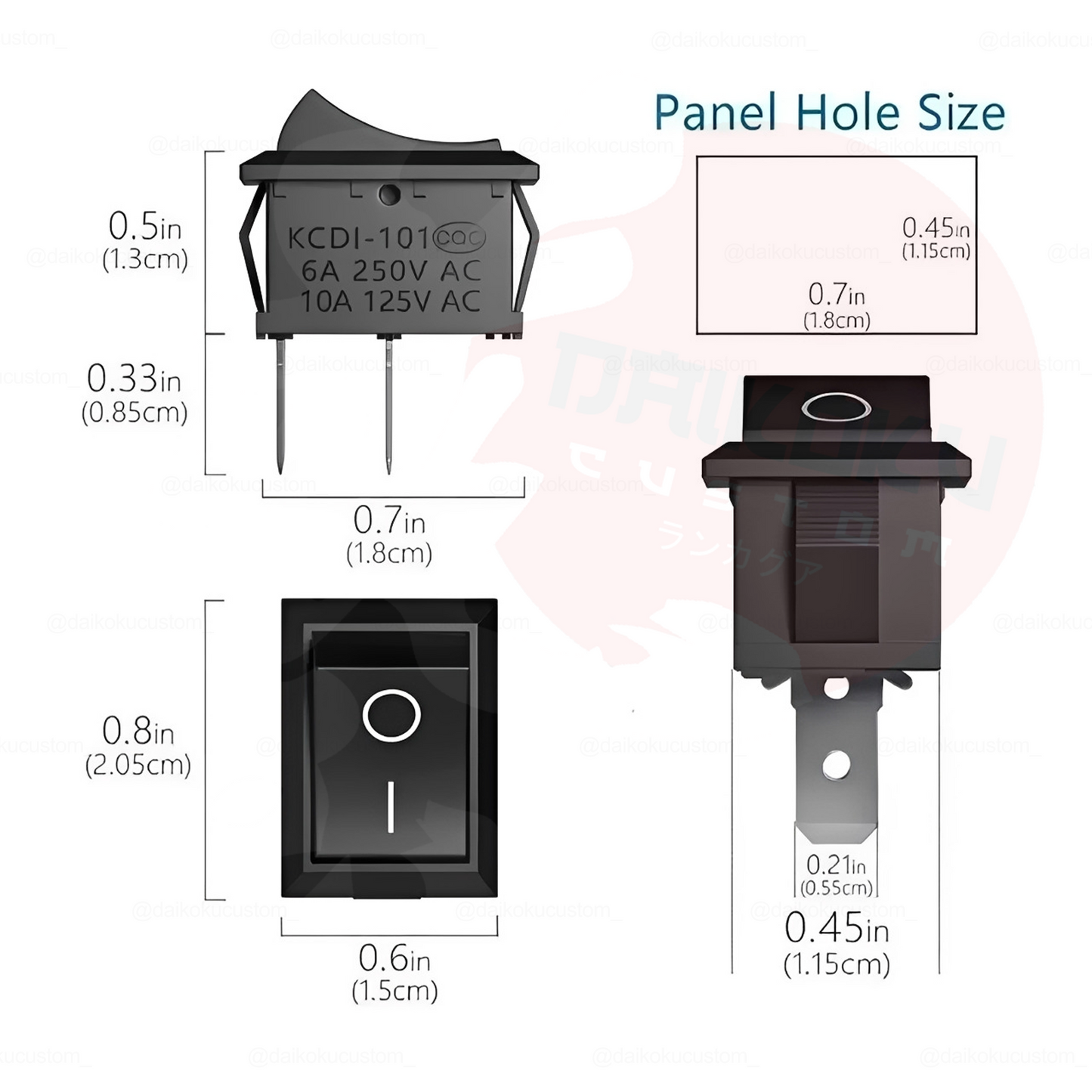 1 Boton Interruptor Simple Rectangular 1 Contacto 2 Pin H63-14
