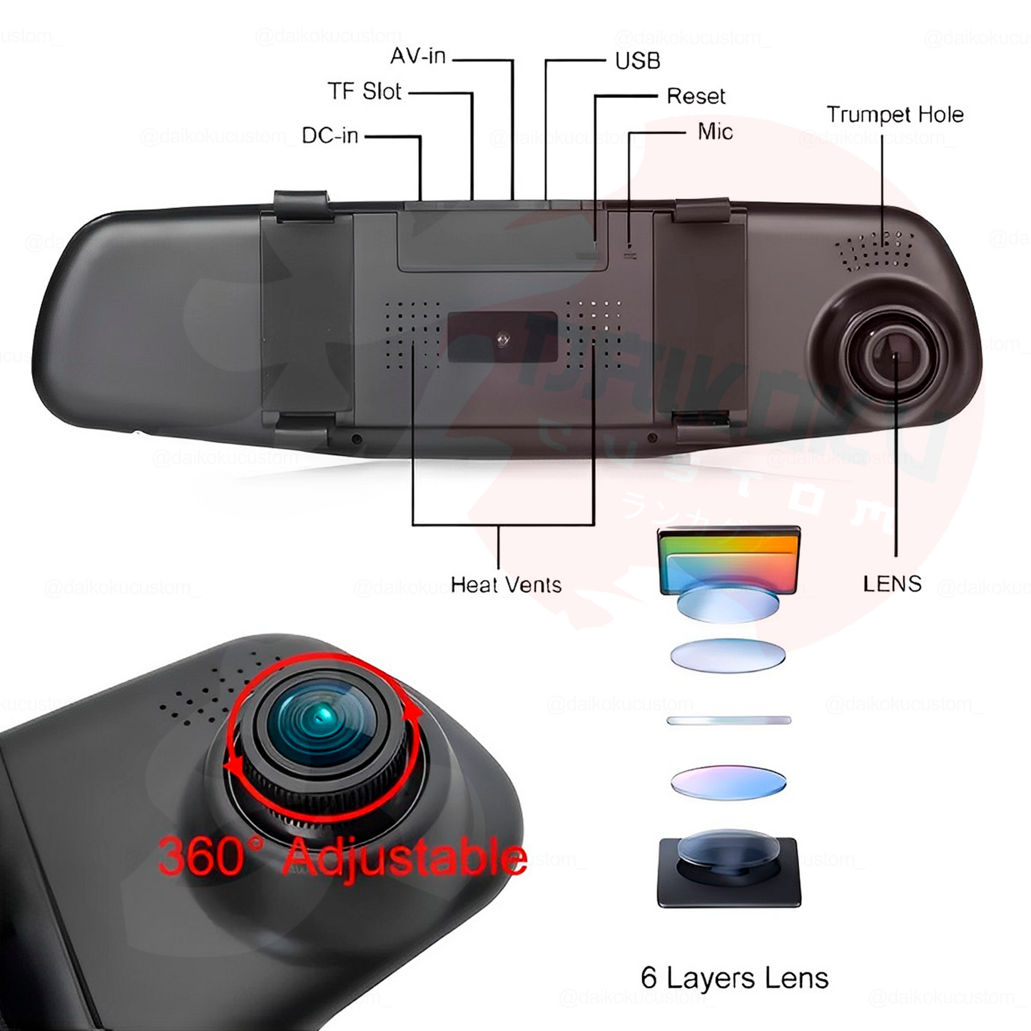 Espejo Retrovisor Doble Camara Frontal + Camara Trasera