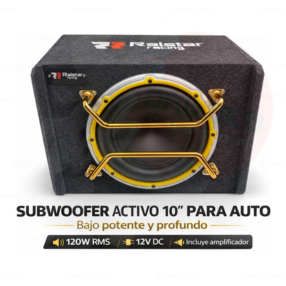 Subwoofer Amplificado 10" 1500w Borde Dorado H-10 + Kit Cables