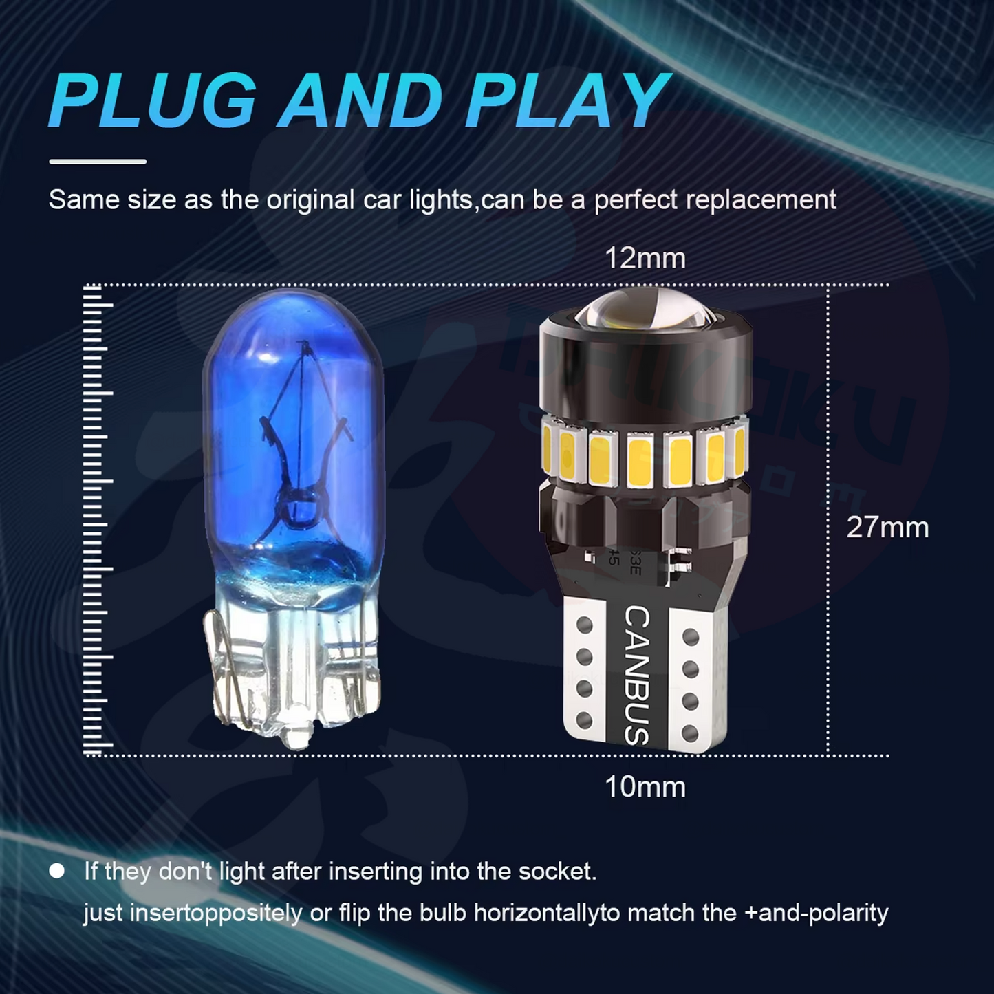 1 Ampolleta Led T10 19 Led Negro Lupa Canbus Blanco