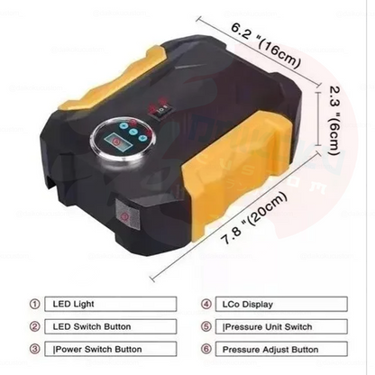 Compresor Inflador Neumaticos Aire Portatil 12v Amarillo Con Negro