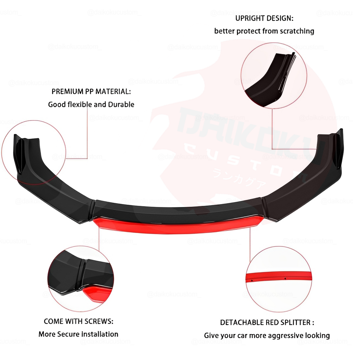 Lip 4 Piezas Parachoque Grues. Fijo Borde Rojo Plano Universal