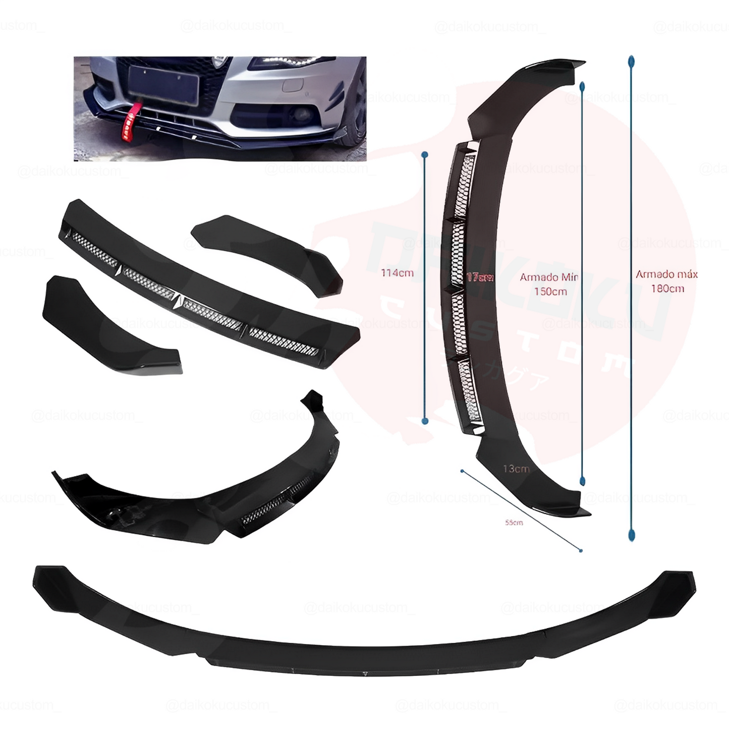 Lip 3 Piezas Parachoque Delg. Regulable Borde Color Malla Universal