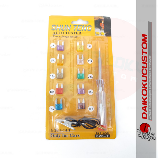 Tester Probador Corriente 6-12-24v + 10 Mini Fusibles